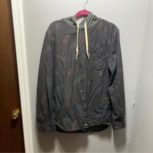 MODERN AMUSEMENT HOODED SHIRT feathers Graphic Print Mens Medium Button-…